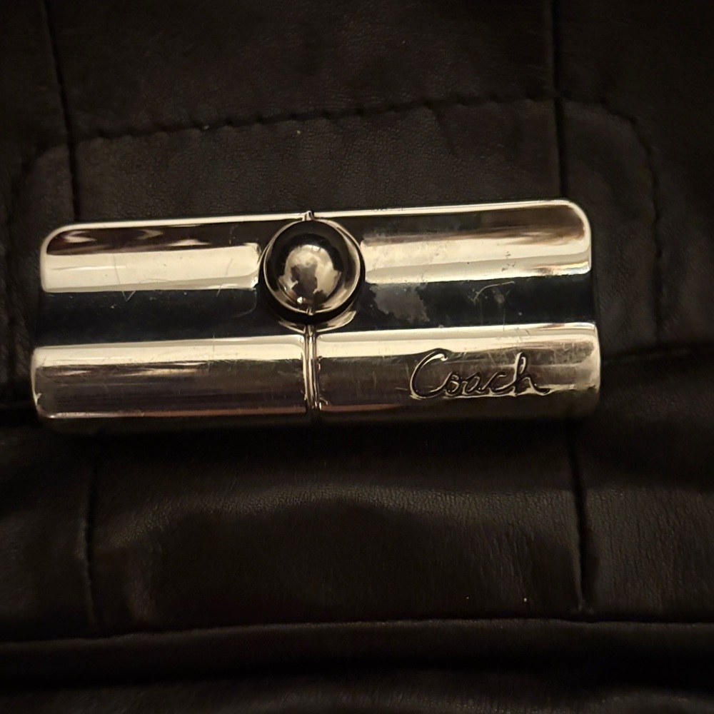 Coach Dark Leather Shoulder Bag with Silver Accent - Picture 3 of 5